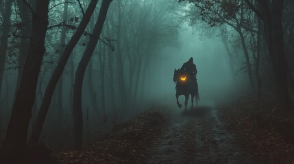 .Horror halloween haunted house in creepy night forest.
