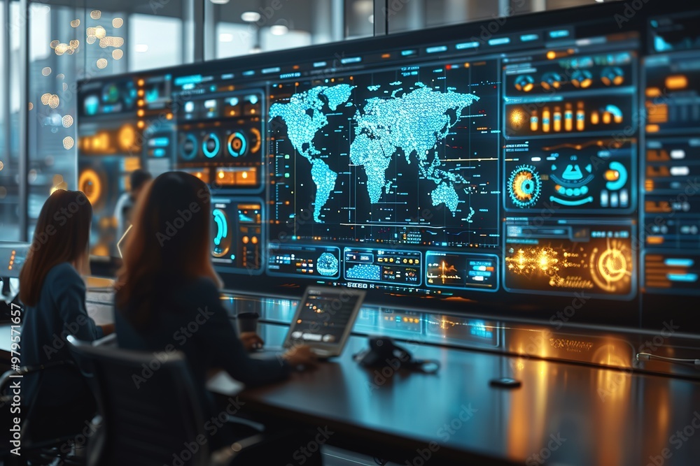 Poster computer technology screen security information room center display monitoring system
