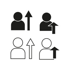 Person icons with upward arrows symbolizing growth, promotion, or improvement. Simple line and solid variations in minimalist style.