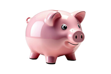 Obraz premium Single pink piggy bank, centered, pristine reflection on a seamless white expanse, soft shadow indicating light source from the upper left, high resolution, sharp focus capturing all textures