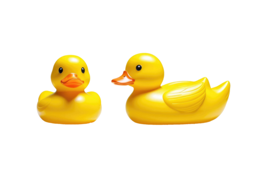 Yellow rubber duck, high-resolution stock photo, centered full body isolation, stark white background, smooth shine on surface mimicking studio lighting, perfect shadow casting beneath