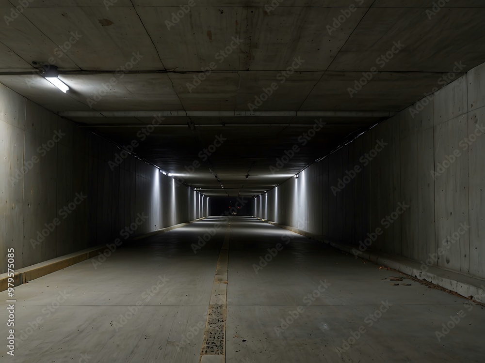 Poster completed tunnel with smooth concrete walls extending into darkness.