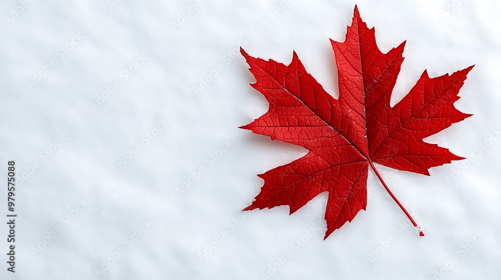 Wall mural a red maple leaf sits atop a pristine white snow background, capturing the essence of winter's beaut