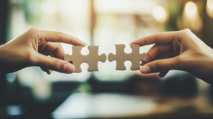 Hands Holding Puzzle Pieces Connecting Together