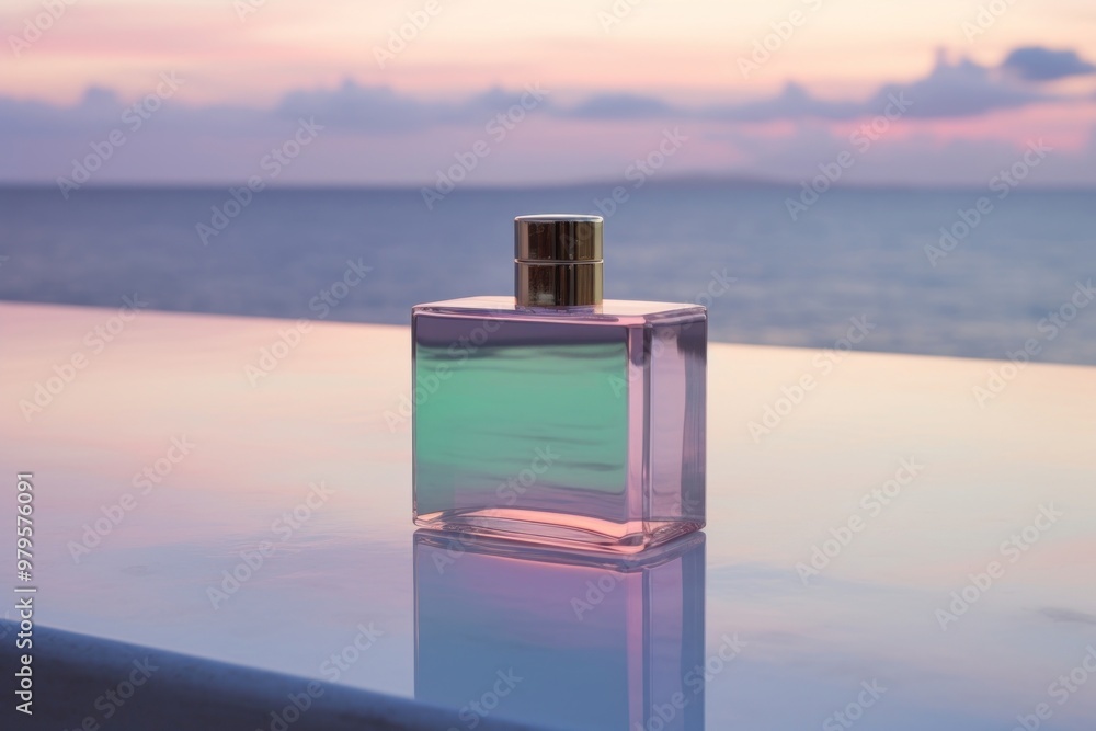 Poster Reflection cosmetics perfume bottle.