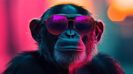 Funny ape on colorful background