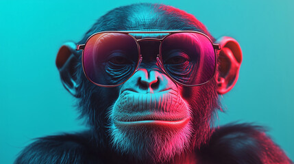 Funny ape on colorful background