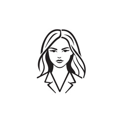 line drawing of woman vector, black and white, one color logo