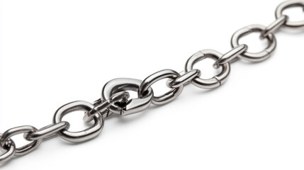 Obraz premium A metal chain, designed for a keychain, with clasps on both ends, isolated against a white backdrop.