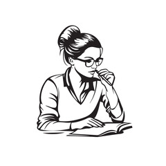 line drawing of woman vector, black and white, one color logo