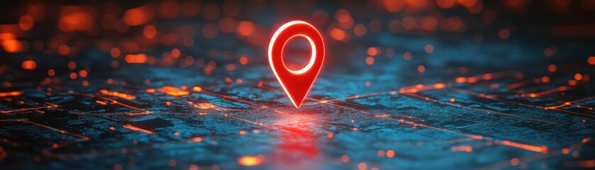 A vibrant red location pin stands out against a digital map backdrop, symbolizing navigation and connectivity in the modern world.