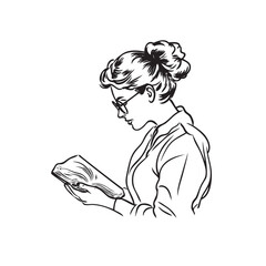 line drawing of woman vector, black and white, one color logo