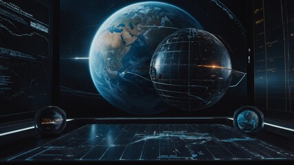 Futuristic posters with hud elements and planetary models