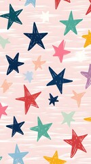 Fototapeta premium Colorful Stars on Pink Background, Abstract Image, Texture, Pattern Background, Wallpaper, Cover and Screen for Smartphone, PC, Laptop, 9:16 and 16:9 Format