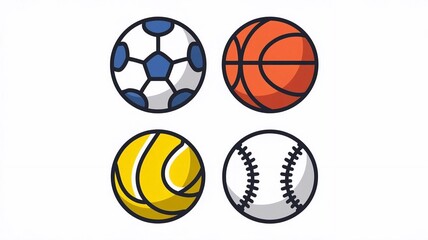 Set of flat icons related to sport ball. Ball Equipment Sports Linear icon collection