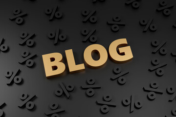 Obraz premium Luxury gold inscription blog on black podium, soft light, smooth background, 3d rendering