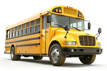 Yellow school bus with wheels and headlights, isolated on a white background, perfect for education, transportation, and travel-themed designs and illustrations.