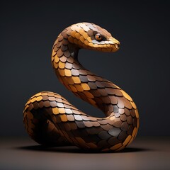 Fototapeta premium Exquisite Wood Carving of a Striking Snake with Realistic Scales and Patterns