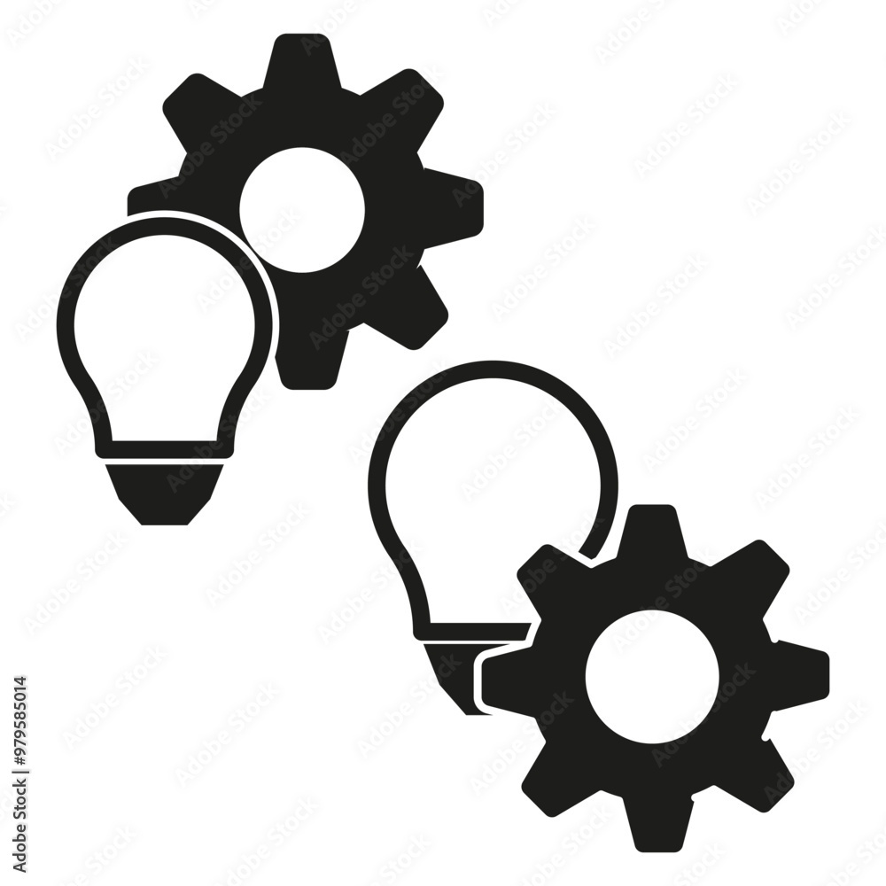 Poster lightbulb and gear. innovation and mechanics. simple vector symbols. creative idea icon.