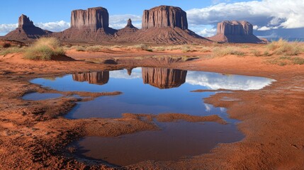 Tranquil Reflection of Mountain Ranges in Desert Puddles - Majestic Vast Landscape Scenery