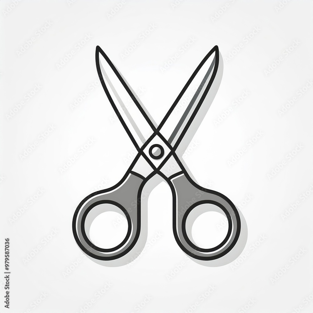 Aufkleber minimalist vector illustration of open scissors with black handles, sharp blades, and subtle shadowi