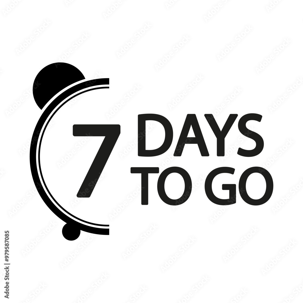 Poster countdown timer illustration. number seven focus. bold 7 days to go text. simple monochrome design.