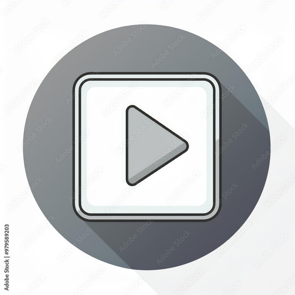 Poster monochromatic play button icon with concentric circular lines, minimalist design symbolizing media p