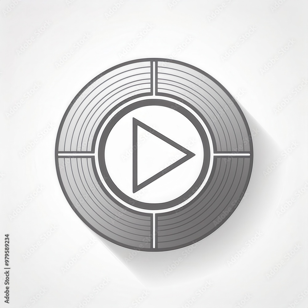Poster Monochromatic Play Button Icon with Concentric Circular Lines, Minimalist Design Symbolizing Media Playback, in Sleek Black and White Gradient Style. Vector Logo Icon Png