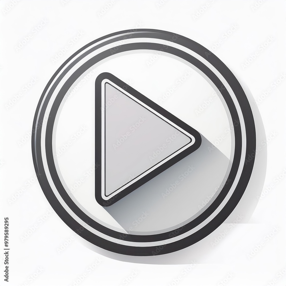 Aufkleber monochromatic play button icon with concentric circular lines, minimalist design symbolizing media p