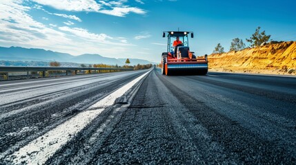 road roller on a pavement road