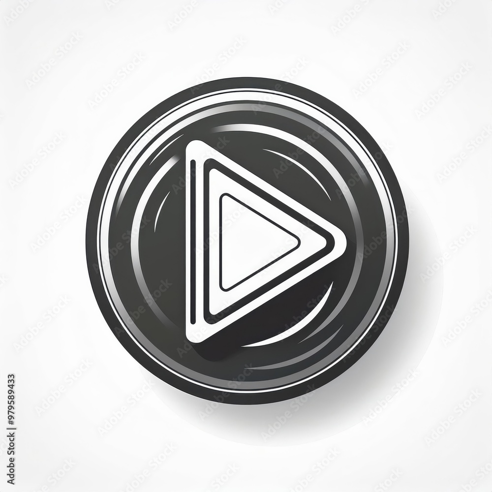 Aufkleber Monochromatic Play Button Icon with Concentric Circular Lines, Minimalist Design Symbolizing Media Playback, in Sleek Black and White Gradient Style. Vector Logo Icon Png