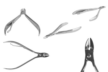 Nail clippers collection isolated on white background