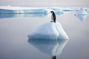 A penguin standing on melting ice berg outdoors nature animal.