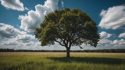 Obraz premium Lone tree in a vast green field