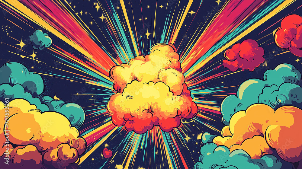 Aufkleber bright colorful explosion cloud with comic style rays background