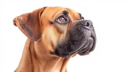 Obraz premium Beautiful boxer dog looking upwards on white background
