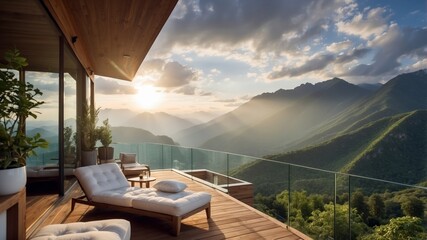 Luxurious outdoor terrace with stunning mountain view