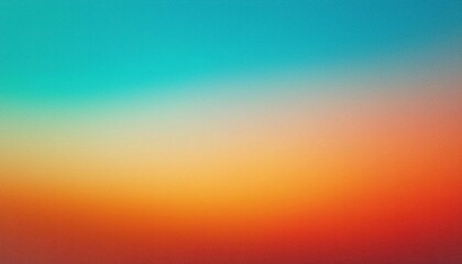 Fototapeta premium Vibrant Horizon. Gradient of Warm Red and Orange Melting Into Cool Blue Skies, Serenity of a Sunset or Sunrise Peaceful Transition Between Day and Night. Noise Backdrop Poster Banner Wallpaper