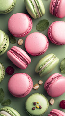 Fototapeta premium a poster of italian macarons and different toppings, editorial illustrations, 