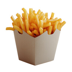 A generous serving of golden, crispy French fries in a classic takeout box perfect for sharing