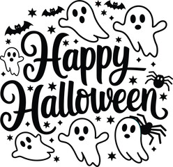 Halloween vector with text Happy Halloween and Halloween elements 