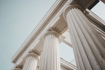 Fototapeta premium Close-up of majestic white stone columns under a clear blue sky.
