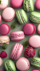 Fototapeta premium a poster of italian macarons and different toppings, editorial illustrations, 