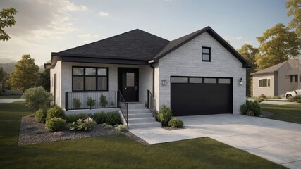 Minimalist single story house with light gray exterior