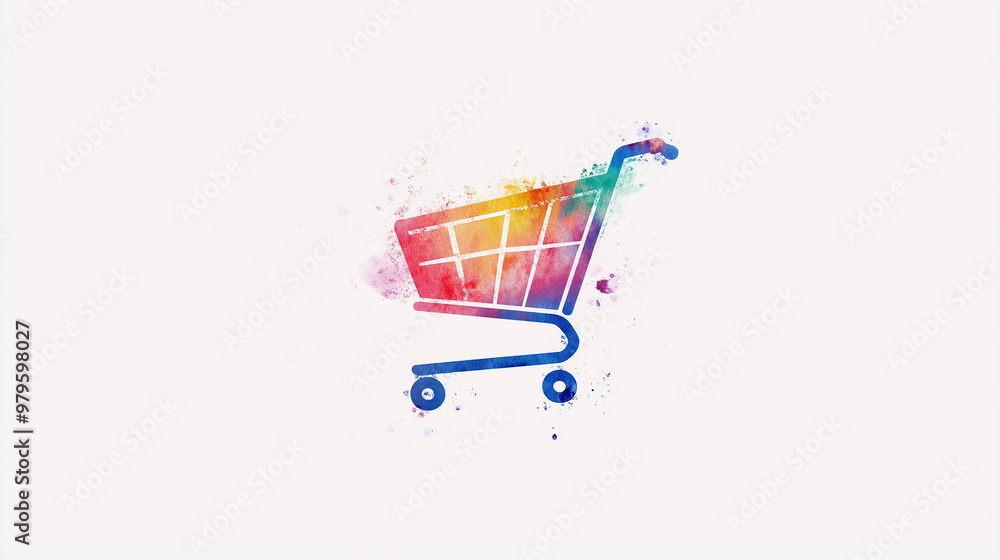 Aufkleber shopping cart symbol exploding with colorful watercolor paint splatter