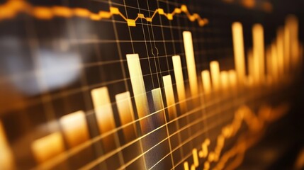 Stock Market Data on Display Screen  Golden Bar Chart  Financial Growth  Business Trends  Digital Analytics