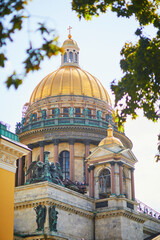 Fototapeta premium Scenic view of golden dome of St.Isaac's Cathedral in Saint-Petersburg, Russia.
