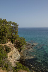 Tropical Rocks, trees and blue ocean landscape