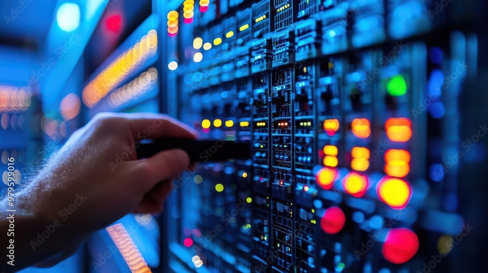Poster technician setting up firewall automation for industrial systems