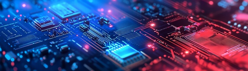Fototapeta premium Abstract Circuit Board with Red and Blue Lights